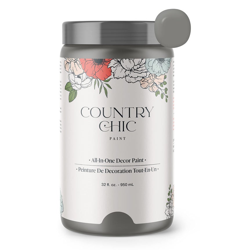 Country Chic Paint طلاء الطباشير الشامل بأسلوب ريفي للأثاث، الخزائن، ديكور المنزل، صديق للبيئة، لمسة نهائية غير لامعة، مع برايمر وطبقة علوية مدمجة للخشب، المعدن - حجر مرصوف (رمادي) - ربع 32 أونصة (950 مل) - Image 1